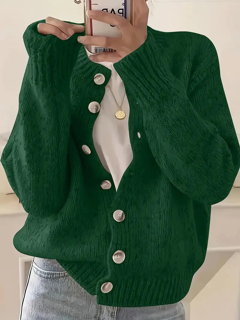 Thessaly - Women's Chunky Button-Front Cable Knit Cardigan