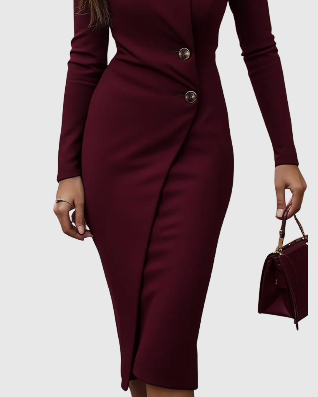 Venetia - Women's Asymmetrical Button-Front Wrap Midi Dress