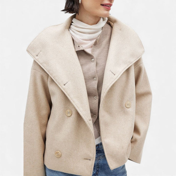 Vera - Women's Double-Breasted Wool-Blend Blazer with Oversized Collar
