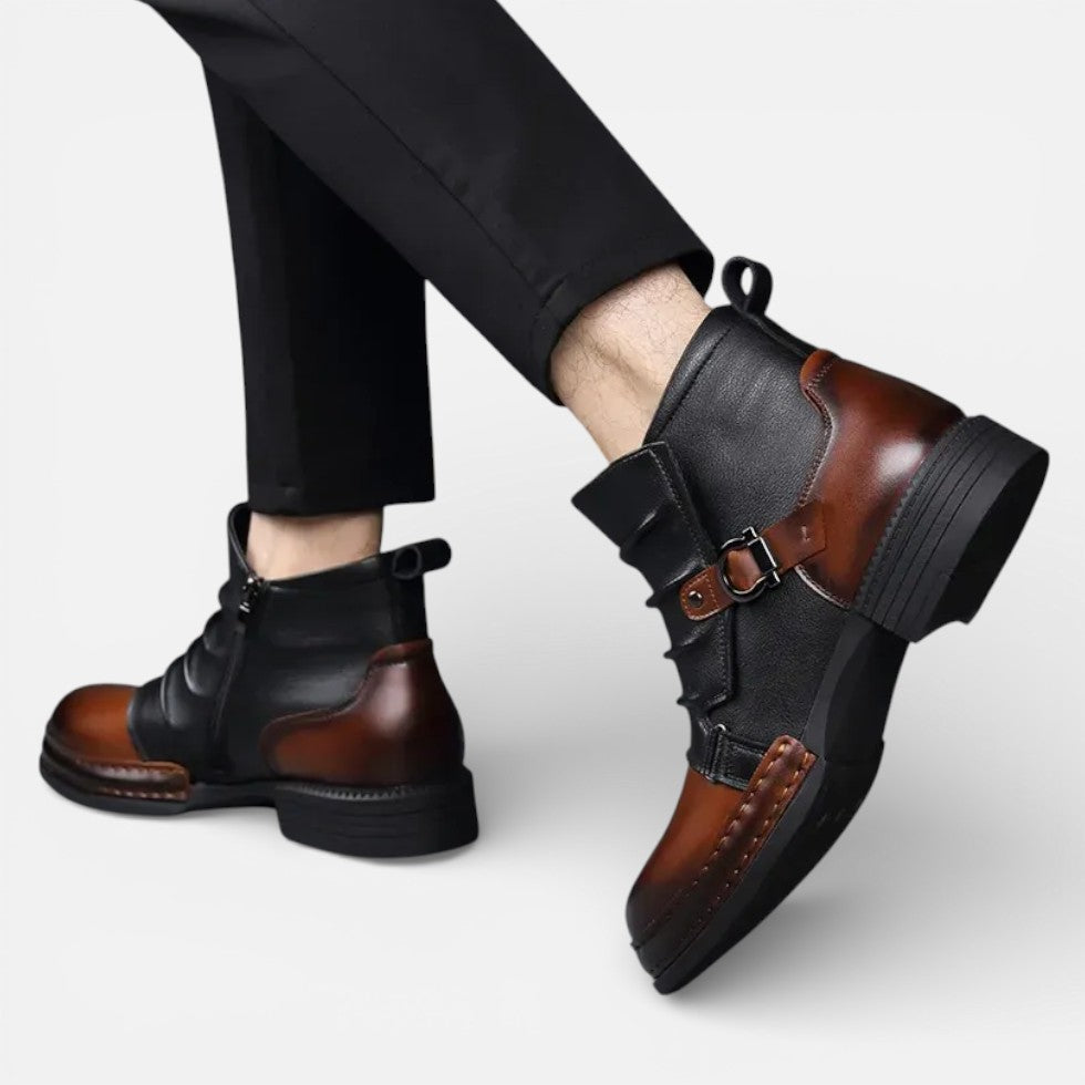 Victor - Men's Buckle-Strap Chelsea Boots with Side Zip